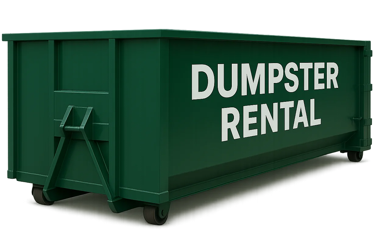 Green dumpster rental container for waste removal